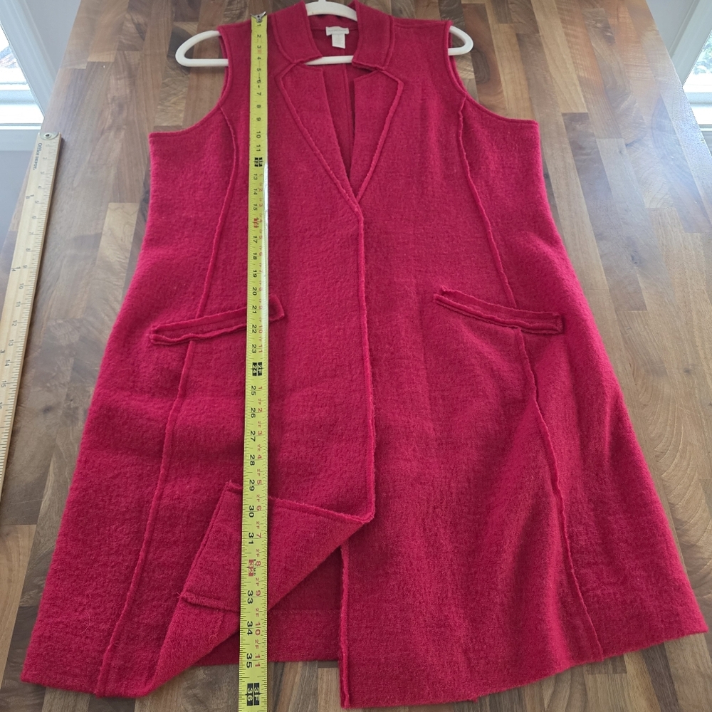 CHICO'S Boiled 100% Wool Longline Cardigan Vest Red Size Medium - Picture 9 of 13